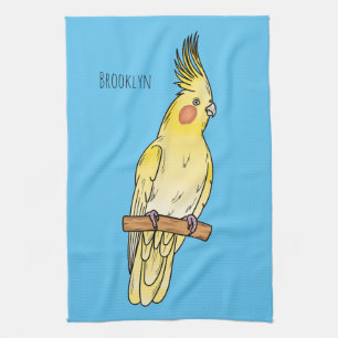 Cockatiel bird cartoon illustration  kitchen towel