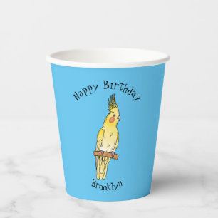 Cockatiel bird cartoon illustration paper cups