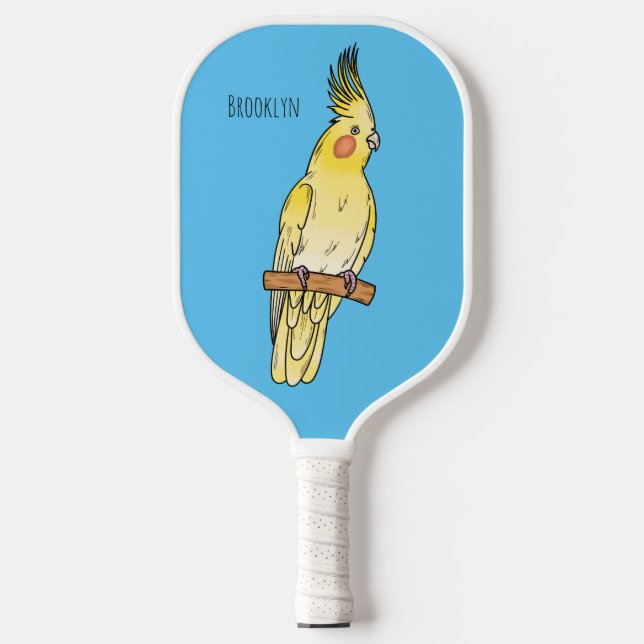 Cockatiel bird cartoon illustration  pickleball paddle (Front)