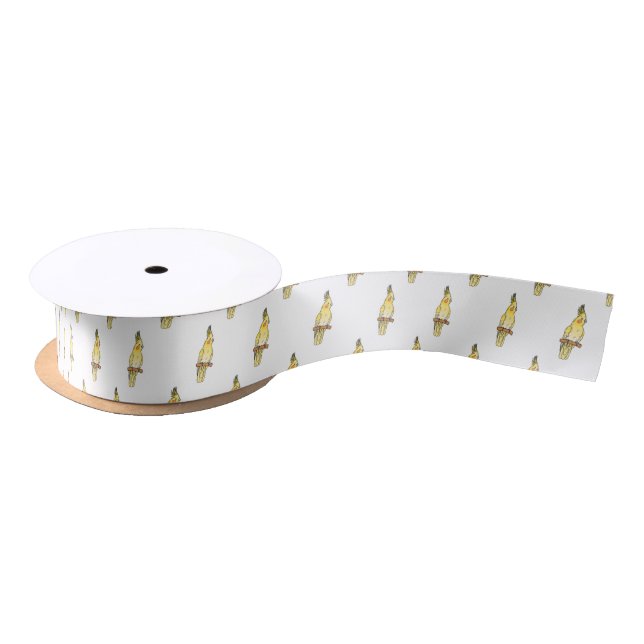 Cockatiel bird cartoon illustration  satin ribbon (Spool)