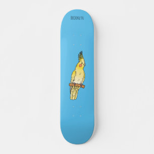 Cockatiel bird cartoon illustration skateboard