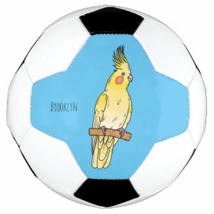 Cockatiel bird cartoon illustration soccer ball