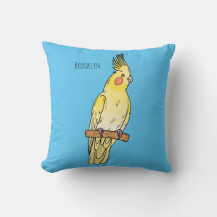 Cockatiel bird cartoon illustration throw pillow