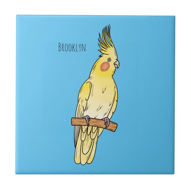 cockatiel bird cartoon illustration tile (Front)