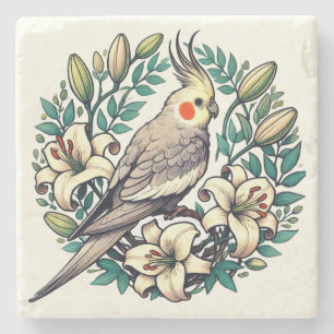 Cockatiel Bird Illustration                        Stone Coaster
