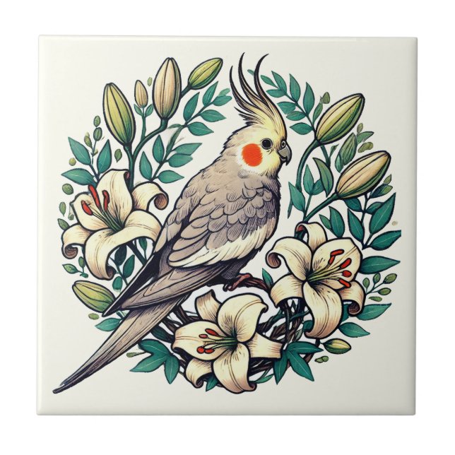 Cockatiel Bird Illustration                        Tile (Front)