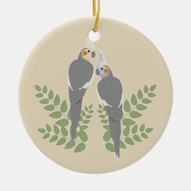 Cockatiel Couple Ceramic Ornament (Front)