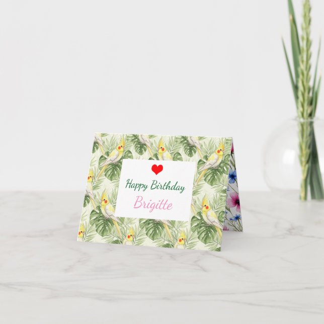 Cockatiel Lover Personalized Name & Text Birthday Card (Front)