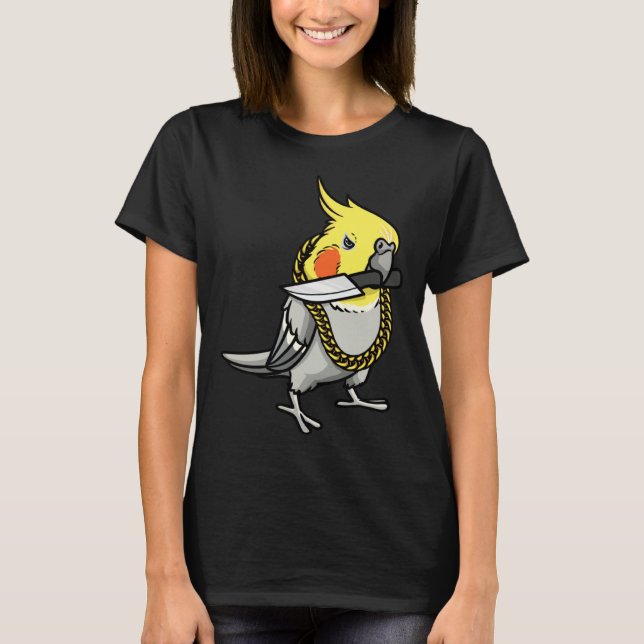 Cockatiel Parrot With Knife T-Shirt (Front)