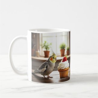 Cockatiel with a strawberry Cupcake Pet Bird Lover