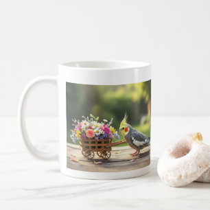 Cockatiel with Flower Cart Cute Pet Bird Lover  Coffee Mug