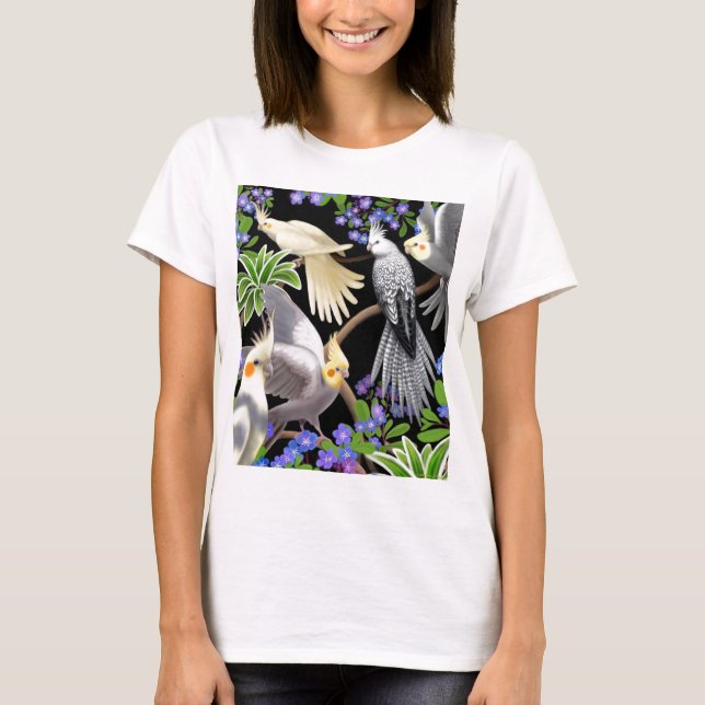Cockatiels and Forget Me Nots Baby Doll T-Shirt (Front)