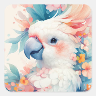 Cockatoo Among Vibrant Blossoms Square Sticker