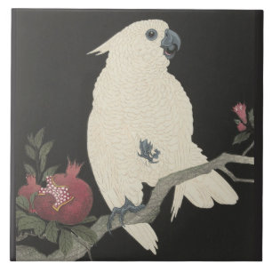 Cockatoo and pomegranate by Ohara Koson Tile