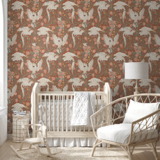 Cockatoo and Pomegranate in terracotta Wallpaper