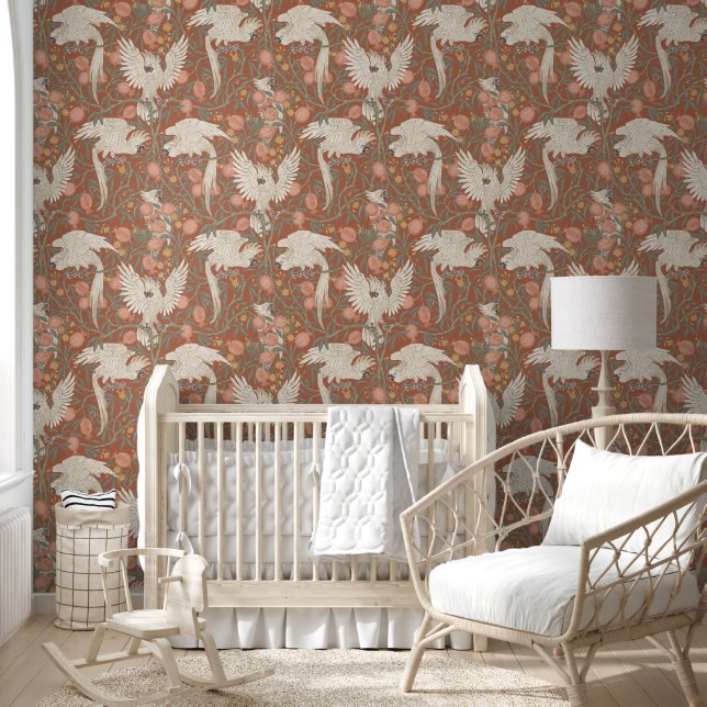 Cockatoo and Pomegranate in terracotta  Wallpaper (Kids)