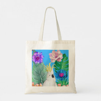 Cockatoo bird flowers Australia Blue Tote Bag