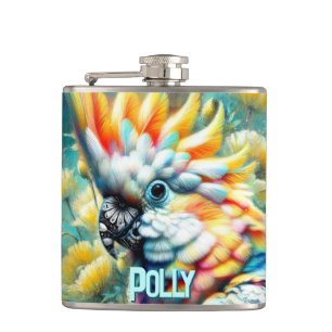 Cockatoo Bird Yellow Poppies Personalized Hip Flask