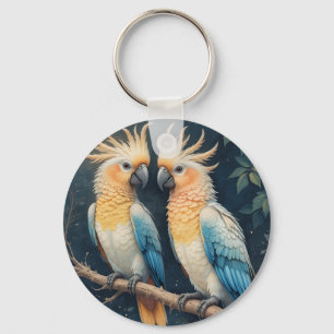Cockatoo Parrot Couple Keychain