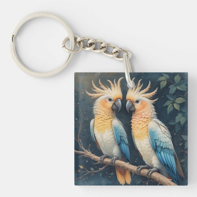 Cockatoo Parrot Couple Keychain (Front)