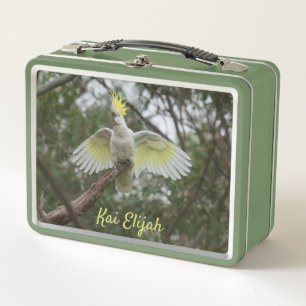 Cockatoo Parrot Oiseau Animal Green Métal Lunchbox