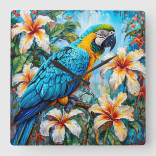 Cockatoo parrot square wall clock