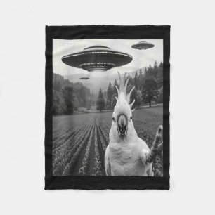 Cockatoo Selfie with Alien UFO Funny Cockatoo Bird Fleece Blanket