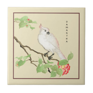 Cockatoo Vintage Japanese Camellia Flower Tile