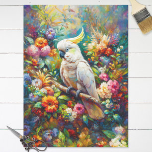 Cockatoo with Colourful Flowers Decoupage Tissue Paper