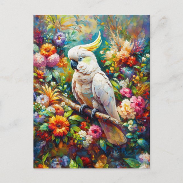 Cockatoo with Colourful Flowers Postcard (Front)