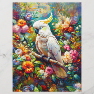 Cockatoo with Colourful Flowers Scrapbook Paper