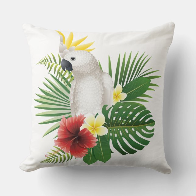 cockatoo with flower throw pillow (Front)
