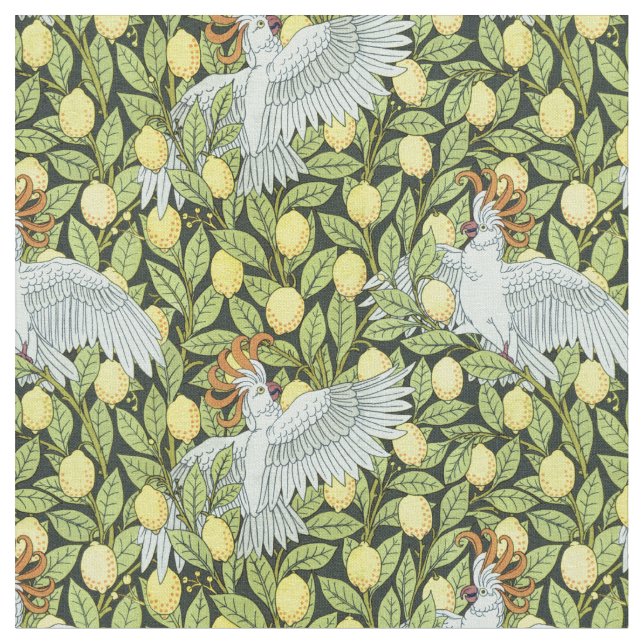 Cockatoo with Lemons Fabric (Close Up)