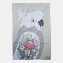 Cockatoo with Waratah Tattoo Tea Towel