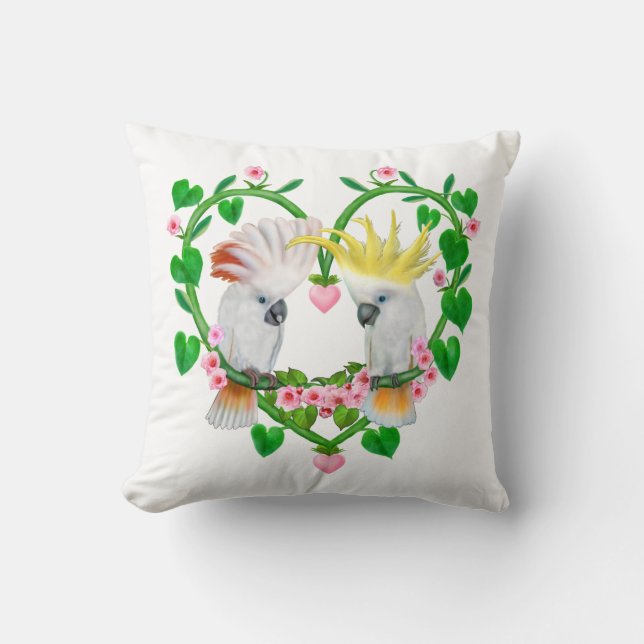 Cockatoos of the Heart Throw Pillow (Front)