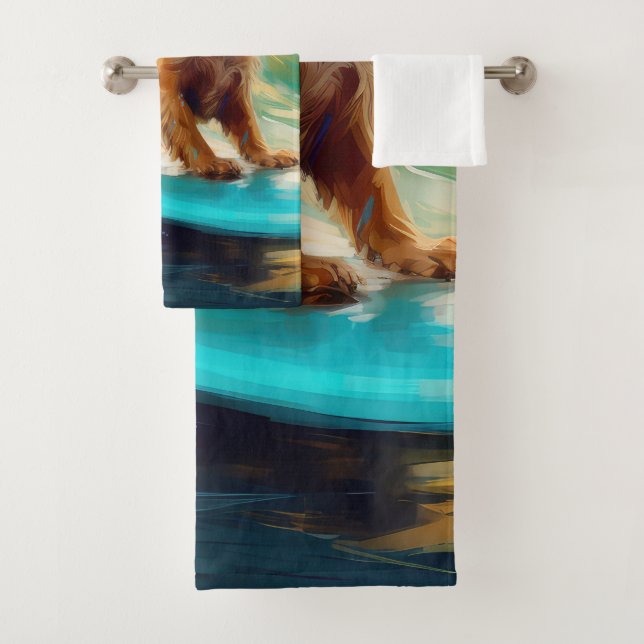Cocker Spaniel Beach Surfing Painting Bath Towel Set (Insitu)