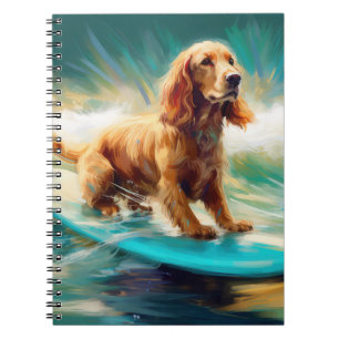 Cocker Spaniel Beach Surfing Painting Notebook