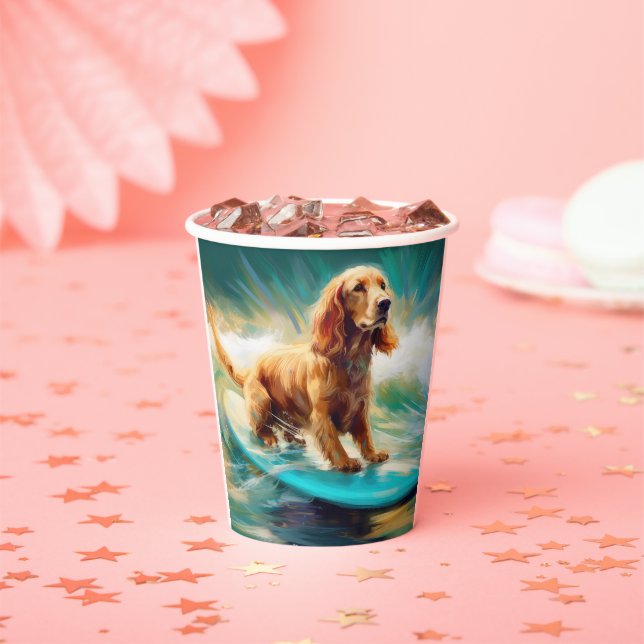 Cocker Spaniel Beach Surfing Painting Paper Cups (Insitu)