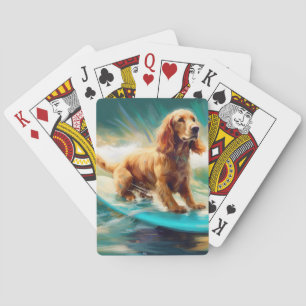 Cocker Spaniel Beach Surfing Painting Playing Cards