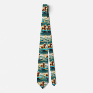 Cocker Spaniel Beach Surfing Painting Tie