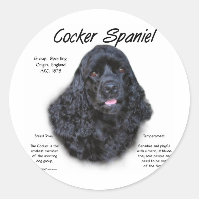 Cocker Spaniel (black) History Design Classic Round Sticker (Front)