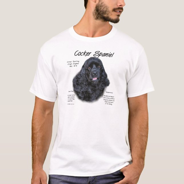 Cocker Spaniel (black) History Design T-Shirt (Front)