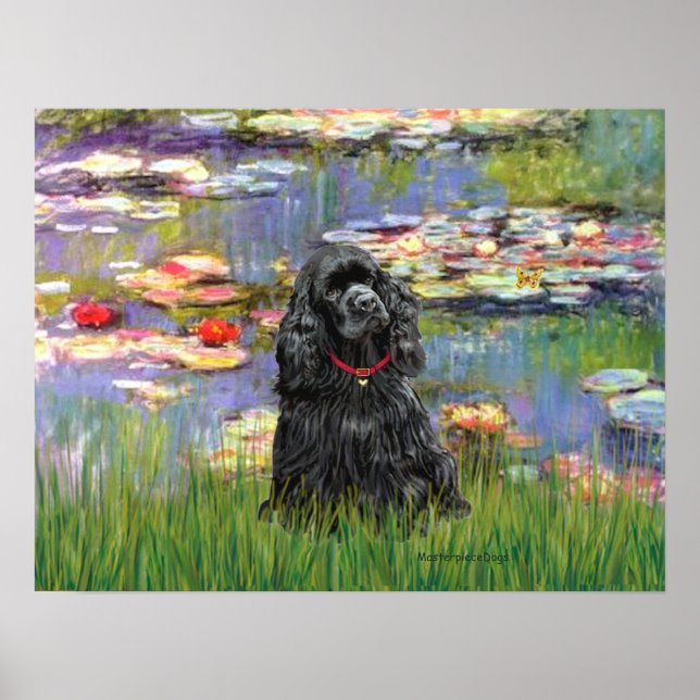 Cocker Spaniel (black) - Lilies 2 Poster (Front)