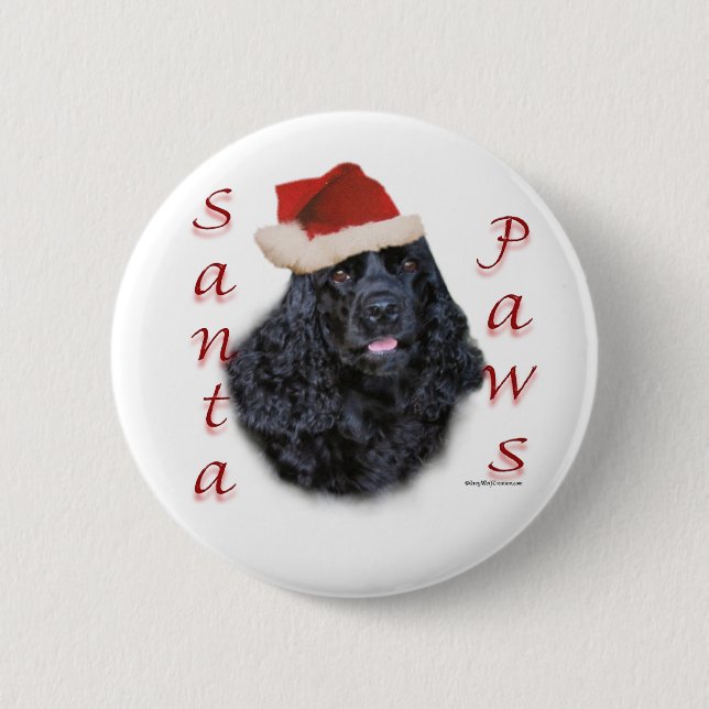 Cocker Spaniel (blk) Santa Paws 2 Inch Round Button (Front)