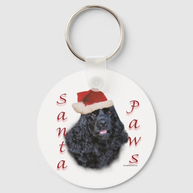 Cocker Spaniel (blk) Santa Paws Keychain (Front)
