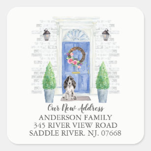 Cocker Spaniel Blue Door New Address Label Sticker
