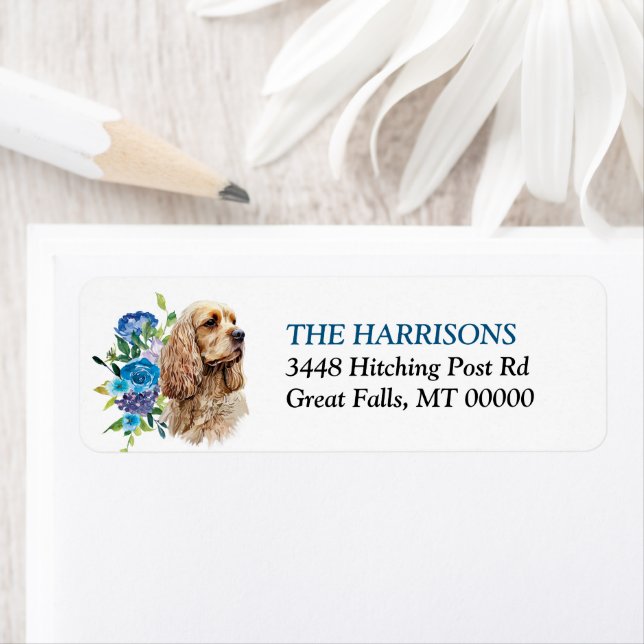Cocker Spaniel Blue Floral Return Address (Insitu)