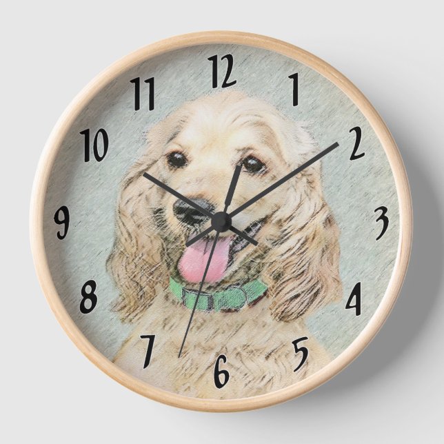 Cocker Spaniel Buff Painting - Original Dog Art Clock (Front)