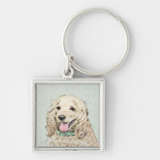 Cocker Spaniel Buff Painting - Original Dog Art Keychain (Front)