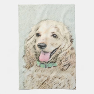 Cocker Spaniel Buff Painting - Original Dog Art Kitchen Towel